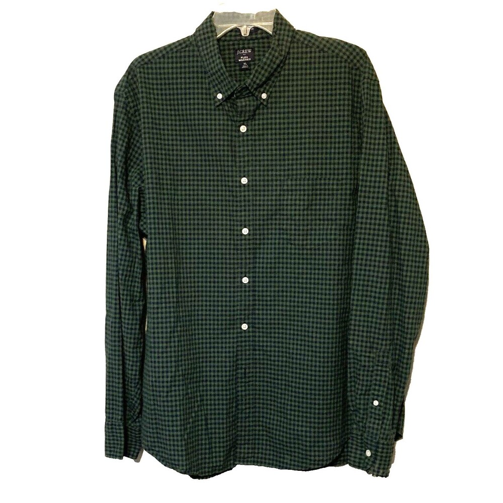 J Crew Men's Secret Wash Classic Stretch Fit Green/Blue Check Button-Up Shirt XL